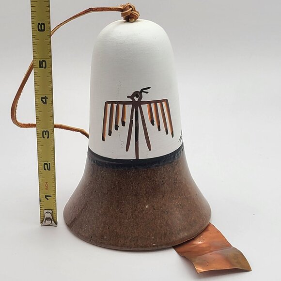 Vintage Tesa Ceramic Southwest Bird Petroglyph Wind Bell Windchime Copper Tag - Picture 8 of 8